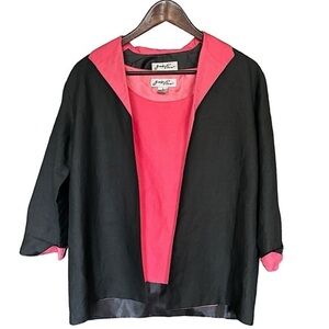 Jennifer Eden Two Piece Linen Like Black & Pink Blazer & Sleeveless Top Size 6